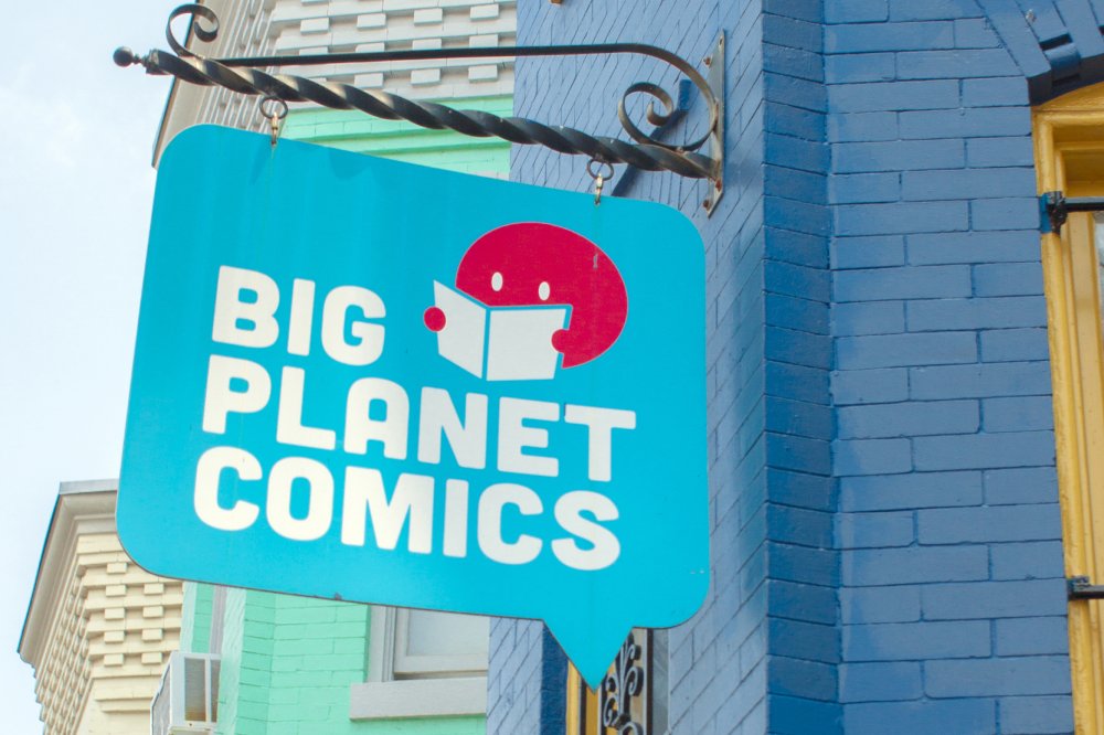 Big Planet Comics' sign outside their U Street location.